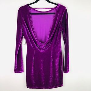 TOBI Open Back Purple Velvet Dress Long Sleeve NWT